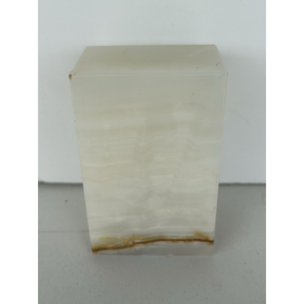 Vintage Banded Onyx Stone 6” Block Paperweight Bookend White Cream 5.6 lbs